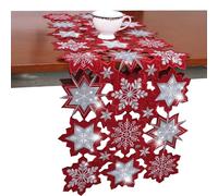 Christmas Table Runner Snowflake Red Table Decorations Embroidered 90 inches Long Sparkle Sequin Silver Glitter Shiny Cutwork Holiday Festive Dining Decor New Year