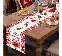 Christmas Table Runners - Candy Beaded Table Runner | Tables Mats, Red Snowman Snowflake Linen Runner Seasonal Winter Merry Xmas Kitchen Dining Tables Decoration For Home Party Decor