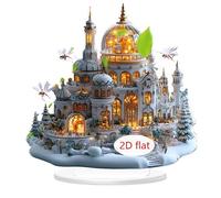 Christmas Table Sign - Castle Pattern Acrylic Ornament, Christmas Table Centerpieces, 2D Colorful Holiday Decor Sign With Stand Castle Pattern Acrylic Ornament For Bookshelf Workplace Fireplace