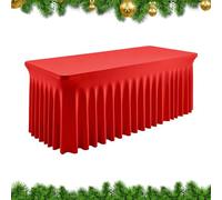 Christmas Table Skirt - 6ft Christmas Rectangle Ruffle Red Table Skirt - Reusable Holiday Tablecloths for Carnivals Banquets Restaurants Home Commercial Valentines Baby Shower