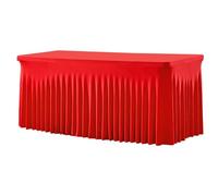 Christmas Table Skirt, with Wrin-kle-Resistant, 1.8m, One-Piece Red Tablecloths, Wrin-kle Resistant Ruff-les Elastic Cover, Versatile Use, for Banquets, Weddings & Holiday Parties