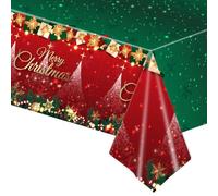 Christmas Tablecloth,1Pcs 137*274cm Disposable Rectangle Christmas Table Cloth,Large Shiny Red and Green Xmas Party Table Cover Plastic Xmas Table Cloth for Christmas Party,Christmas Table Decorations