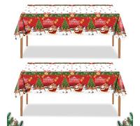 Christmas Tablecloth 2 Pack,137x274cm Christmas Party Tablecloth Red Xmas Table Cover with Santa Tree Disposable Christmas Plastic Table Cloth for Xmas New Year Decoration Party Home Decor A4SDYSZB