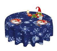 Christmas Tablecloth Blue Round Tablecloth 60 Inch White Snowflake Table Cloth For Winter Outdoor Picnic Kitchen Table Decor Washable Polyester Fabric Table Cover for Farmhouse Holiday New Year Party