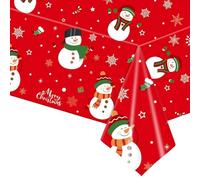 Christmas Tablecloth, Christmas Tablecloth, 137 x 274 cm, Red Tablecloth Christmas, Snowman Rectangular for Holiday, Winter Party Accessories, Red Snowman Tablecloth