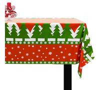 Christmas Tablecloth Disposable - Plastic Christmas Table Cover Red Green White Color - Xmas Snowflake Reindeer Tree Table cloth for Christmas Party Table Decorations - Rectangle, 54 x 108 inches (1)