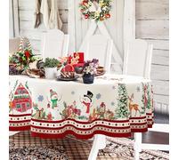 Christmas Tablecloth, Oval Santa Claus, Snowman, Snowflake, Gingerbread Man, Waterproof Polyester, Wrinkle Resistant, Durable, Home Decor for Parties, 54 x 72 Inches