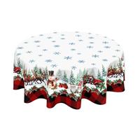 Christmas Tablecloth Round 60 Inch Winter Snowflake Snowman Decoration Outdoor Table Cloth Christmas Trees Red Outdoor Table Cover for Dining Kitchen Holiday Party Picnic Home Christmas Decor
