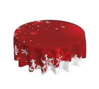 Christmas Tablecloth Round 60 x 60 Inch Christmas Red Round Table Cloth Polyester Fabric Xmas Winter White Red Snowflake Table Cover for Kitchen Party Picnic Outdoor Decor
