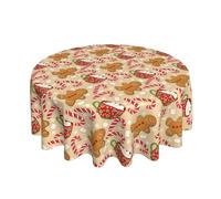 Christmas Tablecloth Round 60 x 60 Inch Winter Brown Gingerbread Man Round Table Cloth Polyester Fabric Xmas Candy Marshmallow Table Cover for Kitchen Party Picnic Outdoor Decor