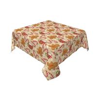 Christmas Tablecloth Square 60 x 60 Inch Winter Brown Gingerbread Man Round Table Cloth Polyester Fabric Xmas Candy Marshmallow Table Cover for Kitchen Party Picnic Outdoor Decor