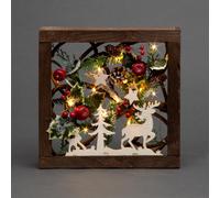 30cm LED Pre-Lit Decorated with Leaves Pine Cones Berries 3D Nordic Christmas Scene Square Shape Wooden Frame Tabletop Decorations Xmas Ornament Gifts