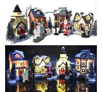 Christmas Tabletop Scenes, Christmas Village Sets 10Pcs Light Up Miniature Winter Christmas Village Simulation Resin Decorative Christmas Town Village Sets