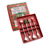 Christmas Tableware 2/4/6Pcs Christmas Coffee Spoons Forks Set Stainless Steel Creative Tableware Coffe Tea Dessert Fork and Spoon Gift Set Small Fruit Fork Cake Forks for Party Tablewares Decoration