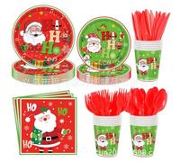 Christmas Tableware Set for 20 People, Christmas Themed Tableware, Merry Xmas Tableware Set, Red Party Supplies Includes Plates Napkins and Cups - 80PCS