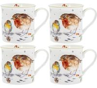 Christmas Tableware - Set of 4 Mugs - Winter Robins Design