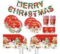Christmas Tableware Set,Serves 20,Paper Plates Cups Napkins for Xmas Decor | Kit Includes 2 Tablecloths & Banner,Food-Grade Paper Supplies,Great for Indoor Outdoor Xmas Family Holiday Gatherings