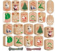 Christmas Tags, 120 Pcs Brown Xmas Gift Tags 12 Styles Christmas Labels with 20m String for Gift Wrapping Christmas Tree Decoration