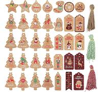 Christmas Tags, GeeRic 200PCS Brown Christmas Kraft Paper Tags with Twine String Gift Tags Hanging Name Labels for Gift/Christmas Tree Birthday, DIY Decoration