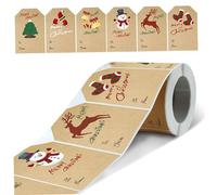 Christmas Tags Stickers 250PCS/Roll 2x3 Inch Six Patterns Christmas Sticker Tags Self Adhesive Labels Name for Present Envelopes Cards Decoration