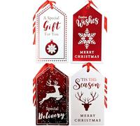 Christmas Tags with Ribbon Ties Pack 16 - Red and White Scandi Designs