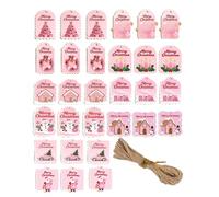 Christmas Tags With String,30 Pieces Cardboard - Wooden Christmas Tags With String And Holes | For Holidays Halloween Parties Favors Decorations Family Letter