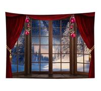 Christmas Tapestry Window Outside Snow Landscape Pine Tree Forest Wall Tapestry 91x71 inch Christmas Backdrop for Living Room College Dorm Decor| for Bedroom