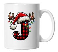 Christmas Tartan Alphabet Letter J Mug, Secret Santa Xmas Christmas Letter J Mug