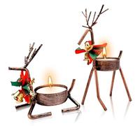 Christmas Tea Light Candle Holders, 2 Pcs Rustic Black Reindeer Tea Light Holders for Christmas Table Decoration, Stag Tealight Holder for Xmas Home Dining Living Room Kitchen Fireplace Decor