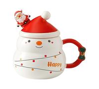 Christmas Tea Mug, Christmas Tea Cup - 500ml Ceramic Coffee Mug with Lid for Christmas Hat and Santa Spoon, Juice Cup with Handle for Hot Coffee, Tea