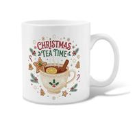 Christmas Tea Time Illustration Cup Ceramic Coffee Mug 11oz | Cinnamon Stick Garnish, Drinking Cup, Star Biscuits Motif, Holiday Greenery, Winter Tea Ritual, Cozy Beverage Decor