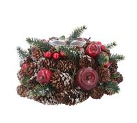 Christmas Tealight Candle Holder | Pinecone & Fruit Wreath Centrepiece - 16cm