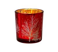 Christmas Tealight Holder, Festive Glass Tree Votive Candle Cup for Holiday Centerpieces and Table Decor, Perfect for Rustic Home Decorations and Parties (Red)