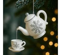 Christmas Teapot Ornament,Christmas Tree Tea Cups & Pot Decorations,2D Acrylic Hot Cocoa Coffee Hanging Ornaments,Funny Teapot Ornaments for Festive Party Decor,Gifts for Tea Lovers