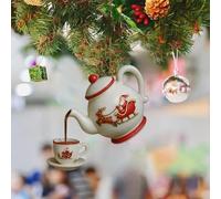 Christmas Teapot Ornament,Christmas Tree Tea Cups & Pot Decorations,Creative TeaSet Pendant,Tea Scented Ornaments on Pine Branches for Xmas Tree Indoor Home Festive Party Decor,Gift for TeaLovers