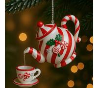Christmas Teapot Ornament, Vintage Christmas Tea Cups & Pot Festive Decor, Hanging Tree Ornaments, Festive Holiday Decoration with Ceramic Style & Tea Cup Design, Gift for Tea Lovers