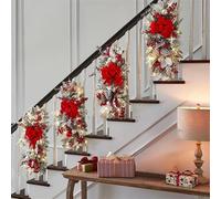 Christmas Teardrop Swag 4 Pack with LED Lights, Berries & Pine Cones | Set of 4 pre-lit teardrop swags, 60 x 30 cm each, with warm LED lights for doors and staircases