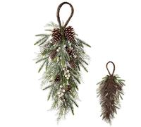 Christmas Teardrop Swag, Christmas White Berries Teardrop Wreath Ornaments, Artificial Green Cedar Pine Wreath, Winter Pine Needles Swag For Christmas, Other Holiday
