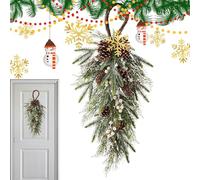 Christmas Teardrop Swag, White Berries Teardrop Wreath Ornaments, Pine Needles Swag, Artificial Pine White Berries Wreath, Holiday Decoration For Front Door Stairs