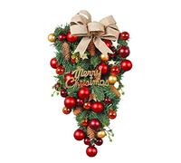 Christmas Teardrop Swag Wreath, Christmas Wreath Upside Down Artificial Teardrop Garlands With Candy Cane Bow Red Berries, Front Door Wall Window Decor, Christmas Tree Hanging Decorations