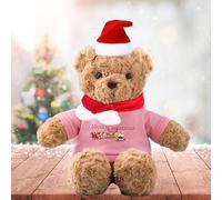 Christmas Teddy Bear with Merry Christmas Pattern, Brown Christmas Bear Stuff Animal with Christmas Hat Decorations and Christmas Bows as Gifts for Christmas/Women Gift for Christmas Day (11 IN)
