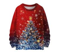 Christmas Tee Shirts Women Christmas Jumper Women Vintage Resistant Jumpers Eve Tops in Dinner Elegant Crew Neck Clothes at Family Gathering Classic Sweatshirt for Parade Watermelon Red M