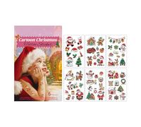 Christmas Temporary - 6 Sheets Cute Cartoon Santa & Elk Stickers | Waterproof Face & Body Decals For Kids | Luxury Holiday Party Favors, Stocking Stuffers, And Decorations