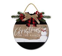 Christmas The Ranch Front Door Sign Funny Wreaths Hanging Wooden Plaque Decoration Round Rustic Wood Farmhouse Porch Decor for Home Front Door Decor, 12 x 12 Inch
