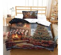 Christmas Theme, Christmas Tree Duvet Cover 2 PCS Hotel Quality Quilt Cover Bedding Bed Covers with Pillowcases with Zipper Closure Breathable Stylish Comforter Single（135x200cm）