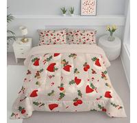Christmas Theme Coverless Duvet Super King - 240x260cm - Holly Leaves And Santa Hats Soft Comfy Duvet with Pillowcase Down Alternative Reversible Comforter Set - Machine Washable & Durable Red