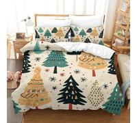 Christmas Theme Cute Patterns Duvet Cover 3 PCS Hotel Quality Quilt Cover Bedding Set Bed Covers with Pillowcases with Zipper Closure Ultra Soft Anti Allergic Microfiber Super King（260x220cm）