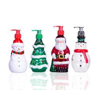 Christmas Theme Dispenser Bottle Soap Dispenser, Shampoo Dispenser, Lotion Containers, Santa Claus, Snowman, Christmas Tree Shaped Plastic Pump Bottle, 11 Fluid OZ, 7 Inches High, 4 Pack