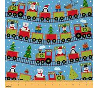 Christmas Theme Fabric by The Yard Cartoon Train Santa Claus Snowman Bear Fabric for Upholstery and Home DIY Projects Xmas Tree Reindeer Penguin Polka Dot Fabric for Chairs,1 Yard,Blue