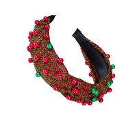 Christmas Theme Headband For Women Girl Nonslip Contrast Color Knotted Turban Headband Pearls Studded Sequined Hairhoop